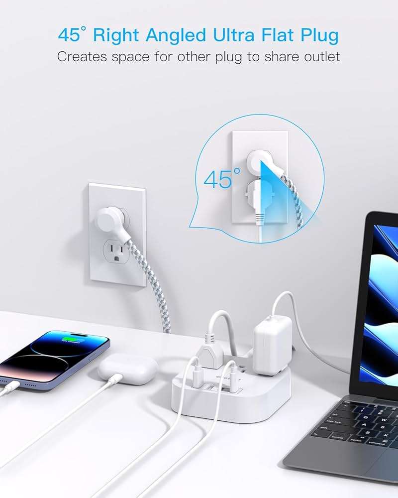 One Beat Power Strip with USB C, 3 Outlets 4 USB Ports (22.5W/4.5A) Desktop Charging Station, Flat Plug, 6ft Braided Extension Cord, Non Surge Protector for Travel, Cruise Ship, ETL Listed - Image 6