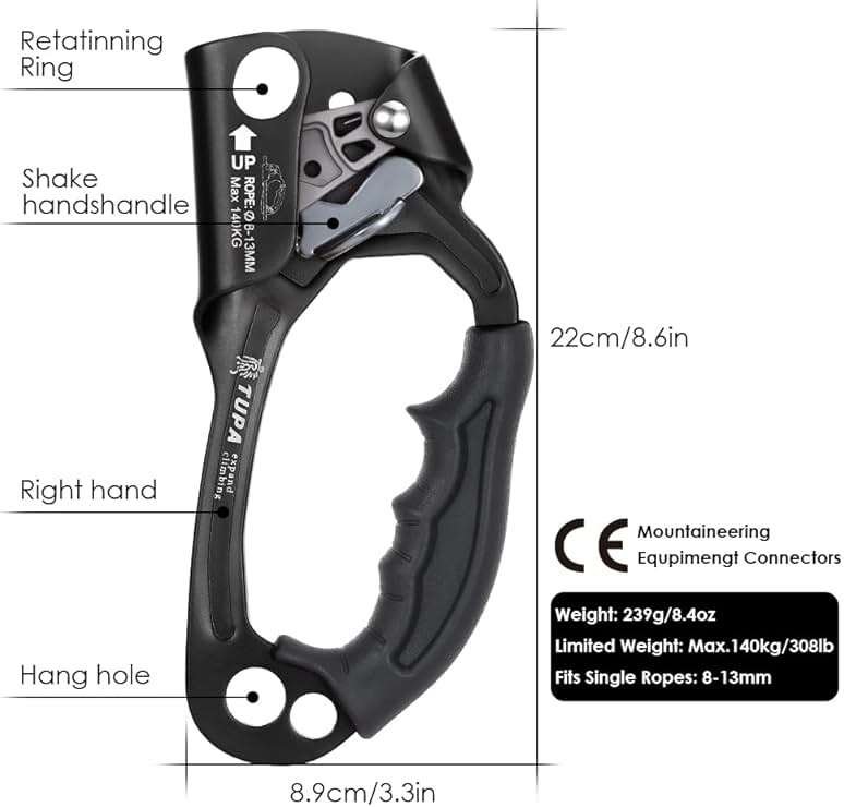 Lixada Climbing Hand Ascender 8-13mm Vertical Rope Access with Ergonomic Rubber Handle CE Certified Strong Rappelling Gear Equipment for Rock Climbing Tree Arborist, Rescue Caving - Image 2