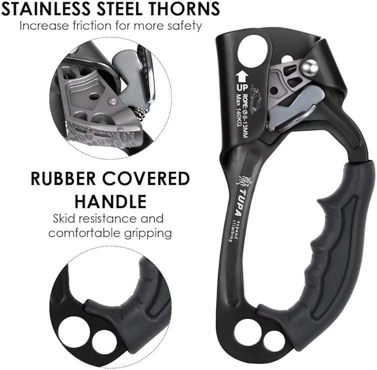 Lixada Climbing Hand Ascender 8-13mm Vertical Rope Access with Ergonomic Rubber Handle CE Certified Strong Rappelling Gear Equipment for Rock Climbing Tree Arborist, Rescue Caving - Image 3