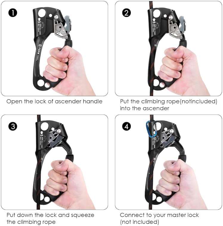Lixada Climbing Hand Ascender 8-13mm Vertical Rope Access with Ergonomic Rubber Handle CE Certified Strong Rappelling Gear Equipment for Rock Climbing Tree Arborist, Rescue Caving - Image 6