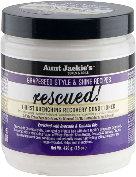 Aunt Jackie's Grapeseed Style and Shine Recipes Rescued Thirst Quenching Hair Recovery Conditioner Repair Treatment, Seals in Moisture, 15 oz - Image 1
