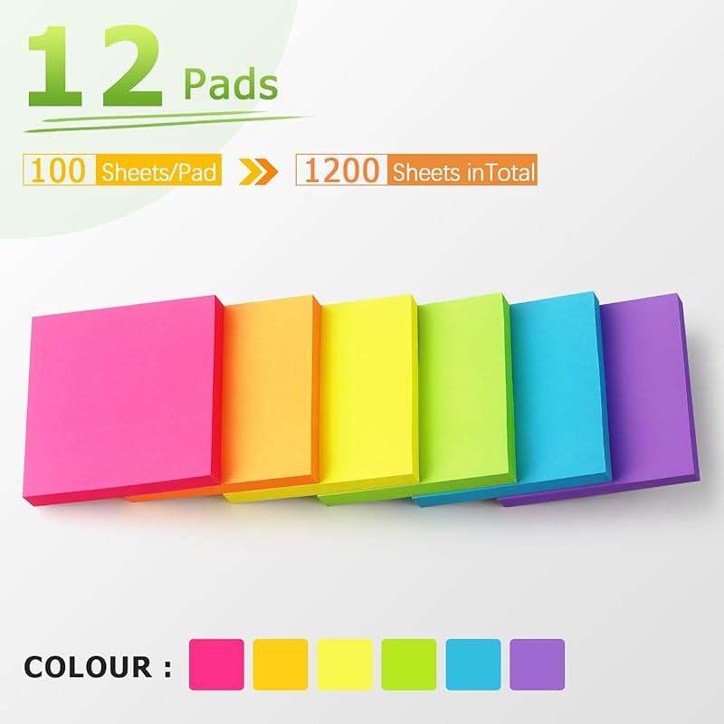 Winner Aura Pop Up Sticky Notes 3x3 inch Bright Colors Self-Stick Pads 12 Pack 1200 Sheets - Image 5