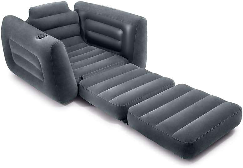 Intex 66551EP Inflatable Pull-Out Chair: Built-in Cupholder – Velvety Surface – 2-in-1 Valve – Folds Compactly – 88" x 46" x 26" - Image 8