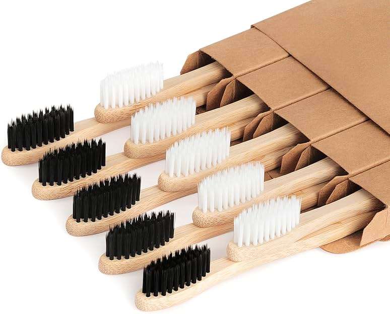 NUDUKO Bamboo Toothbrushes Biodegradable Toothbrush 10 Pack - Eco-Friendly, Natural Wooden Tooth Brush, BPA Free Travel Size Organic Soft Bristle Toothbrush, Soft Toothbrushes for Adults - Image 1