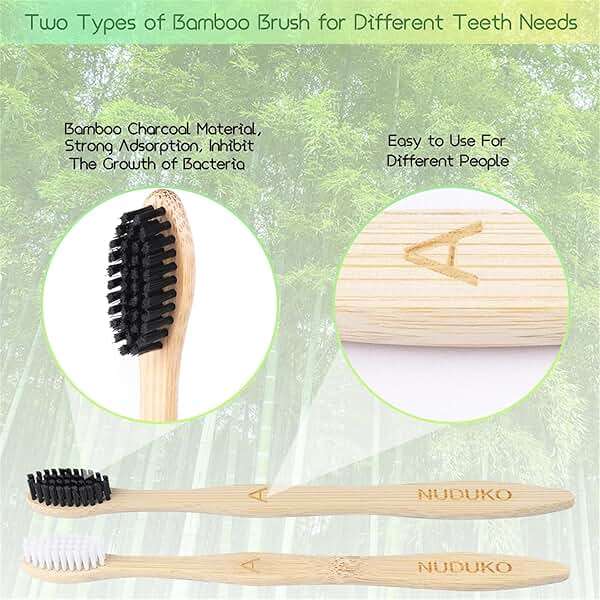 NUDUKO Bamboo Toothbrushes Biodegradable Toothbrush 10 Pack - Eco-Friendly, Natural Wooden Tooth Brush, BPA Free Travel Size Organic Soft Bristle Toothbrush, Soft Toothbrushes for Adults - Image 3