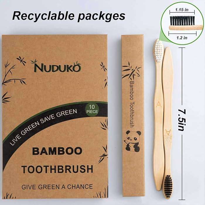 NUDUKO Bamboo Toothbrushes Biodegradable Toothbrush 10 Pack - Eco-Friendly, Natural Wooden Tooth Brush, BPA Free Travel Size Organic Soft Bristle Toothbrush, Soft Toothbrushes for Adults - Image 7