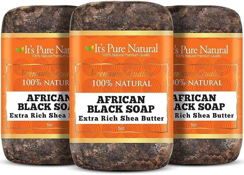 It's Pure Natural Raw African Black Soap Bars Extra Rich Shea Butter (Pack of 3, 15oz Total) – Organic Soap for Acne, Dark Spots & Dry Skin – Face & Body Cleanser – Handmade in Ghana - Image 1