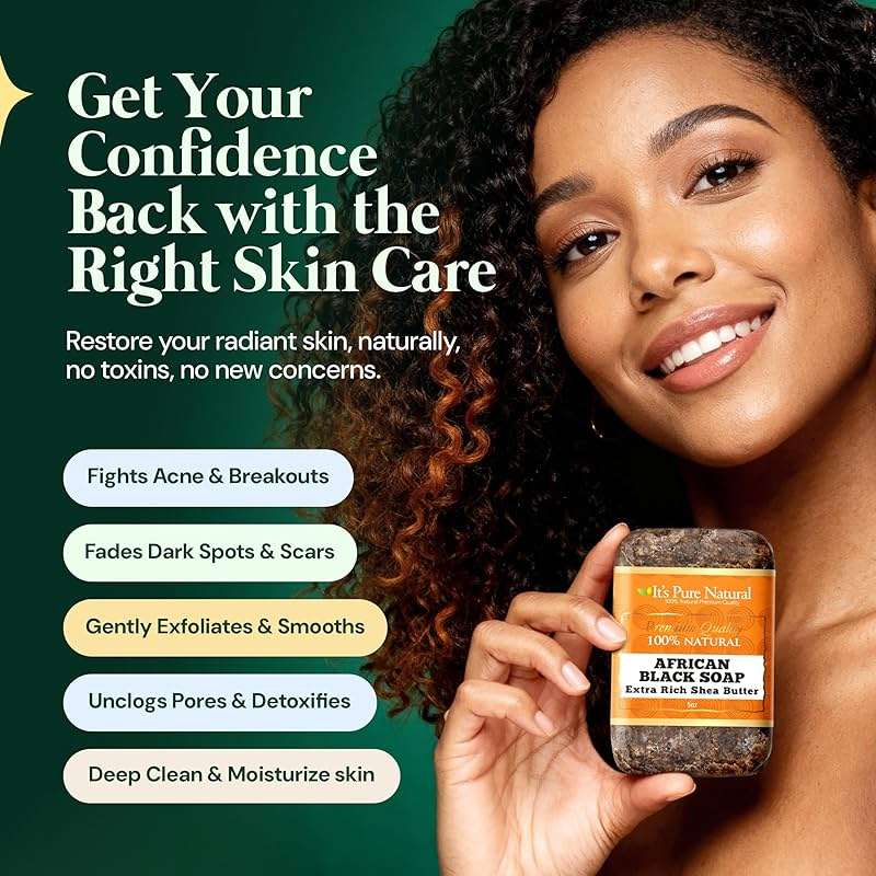 It's Pure Natural Raw African Black Soap Bars Extra Rich Shea Butter (Pack of 3, 15oz Total) – Organic Soap for Acne, Dark Spots & Dry Skin – Face & Body Cleanser – Handmade in Ghana - Image 2