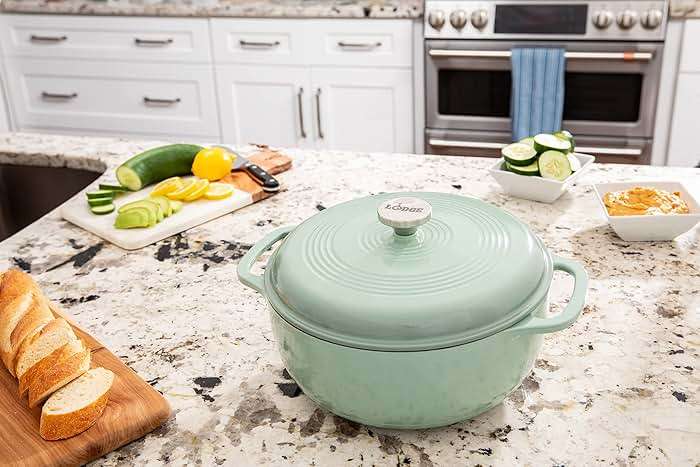Lodge Essential Enamel Cast Iron Dutch Oven 6 Quarts - Perfect for Bread Baking, Braising, Marinating & Slow Cooking, Features Moisture-Sealing Lid & Dual Handles, Kitchen Essentials, Desert Sage - Image 2