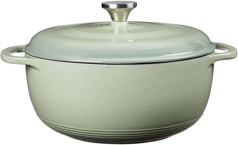 Lodge Essential Enamel Cast Iron Dutch Oven 6 Quarts - Perfect for Bread Baking, Braising, Marinating & Slow Cooking, Features Moisture-Sealing Lid & Dual Handles, Kitchen Essentials, Desert Sage - Image 4