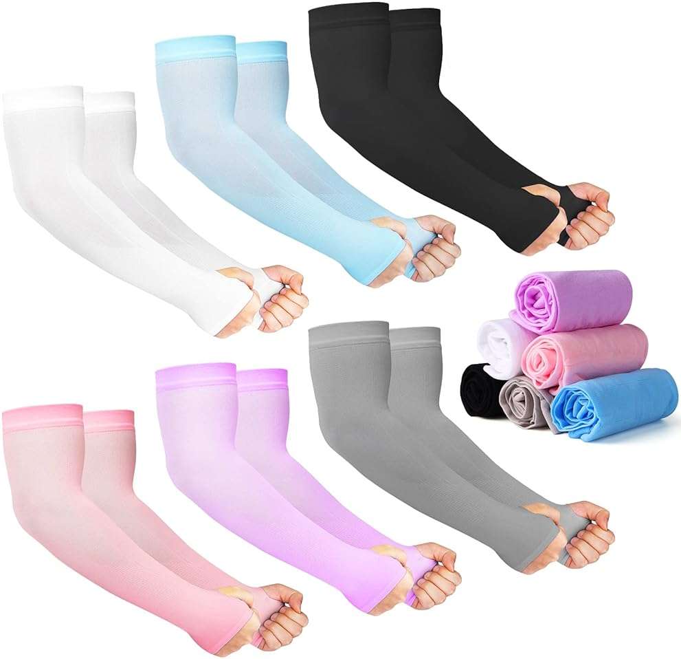 12 Pairs Sun Protection Sleeves UV Cooling Arm Men Women Sports with Thumb Hole for Driving, Golfing, Fishing, Cycling, Hiking, Doing (6 Colors) by HRLOR - Image 1