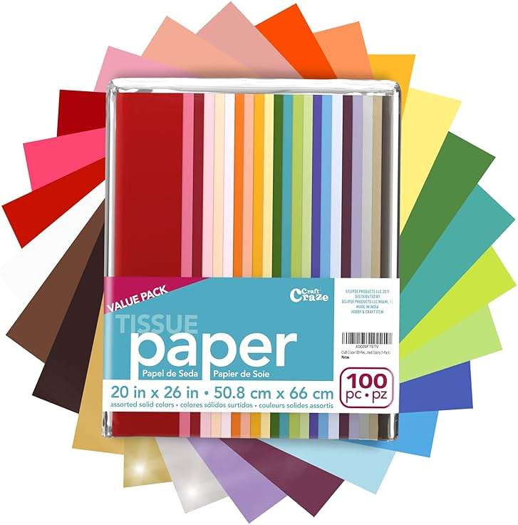 Craft Craze 100 Sheets (20" x 26") 25 Assorted Colors Premium Quality Tissue Paper for Gift Wrapping, Arts & Crafts, Packing and Decorations (1-Pack) - Image 1