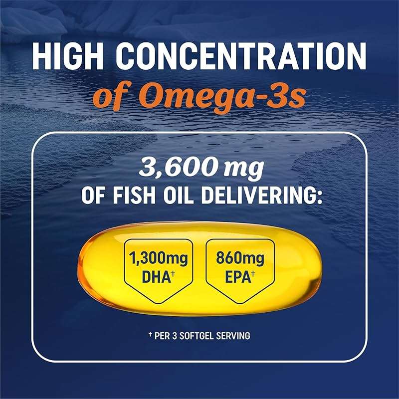 Triple Strength Omega 3 Fish Oil 3600 mg | EPA & DHA | Over 2100mg Omega-3 Fatty Acids | 1300mg EPA + 860mg DHA | Best Essential Fatty Acids | Premium Wild Caught & Burpless Fish Oil | 180 Ct - Image 2