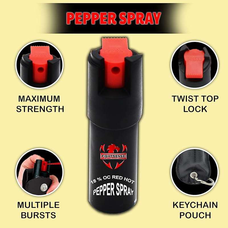 FIGHTSENSE Self Defense Pepper Spray - 1/2 oz Compact Size Maximum Strength Police Grade Formula Best Self Defense Tool for Women W/Leather Pouch Keychain - Image 3