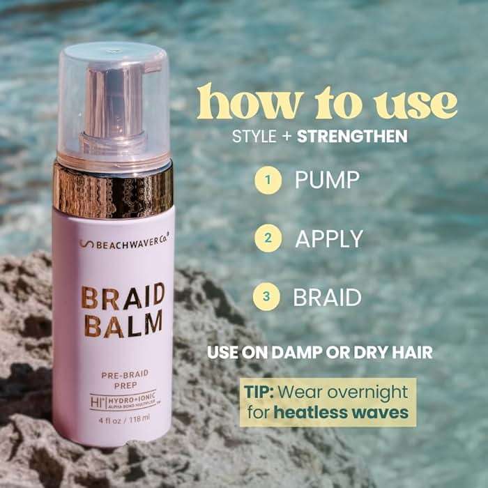 The Beachwaver Co. Braid Balm Pre-Braid Prep - Full Size (4 Fl Oz) | Frizz-Taming Primer Foam | Strengthen and Reduce Flyaways w/HiX Vegan Bond Multipliers - For All Hair Types | Bondi Beach Day - Image 11