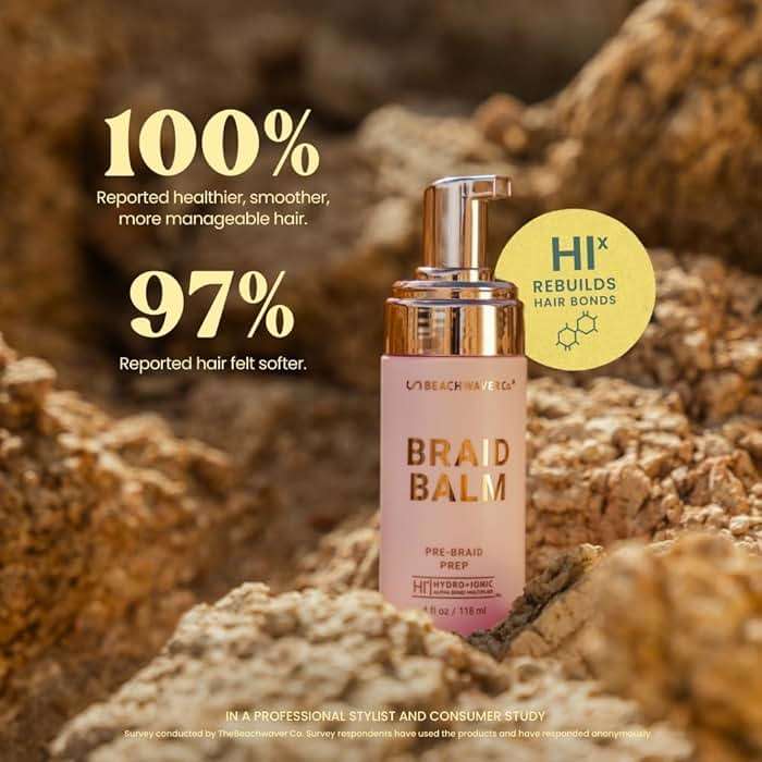 The Beachwaver Co. Braid Balm Pre-Braid Prep - Full Size (4 Fl Oz) | Frizz-Taming Primer Foam | Strengthen and Reduce Flyaways w/HiX Vegan Bond Multipliers - For All Hair Types | Bondi Beach Day - Image 10