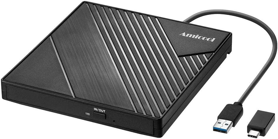 Amicool External DVD Drive USB 3.0 USB C CD Burner CD/DVD +/-RW Optical Drive, Slim Portable DVD Player CD ROM Rewriter Writer Reader for Laptop Desktop PC Windows 11/10/8/7 MacBook Mac Linux OS Apple - Image 1