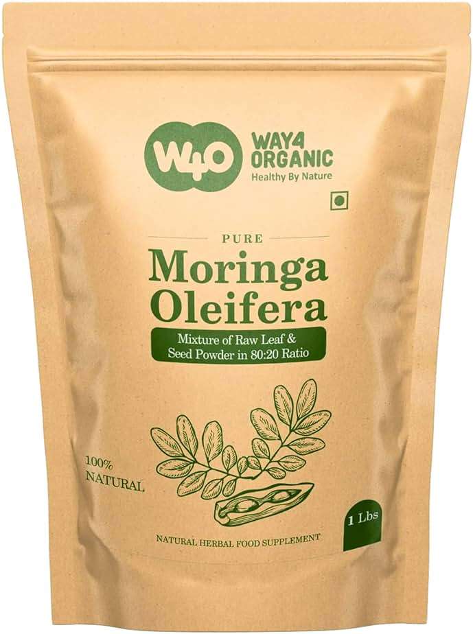 WAY 4 ORGANIC W4O Moringa Oleifera Leaf and Seed Powder (80:20) Ratio 16 Oz(1lb), Tender Leaves & Seeds, One Powder with Two Benefits, Miracle Tree - Image 1