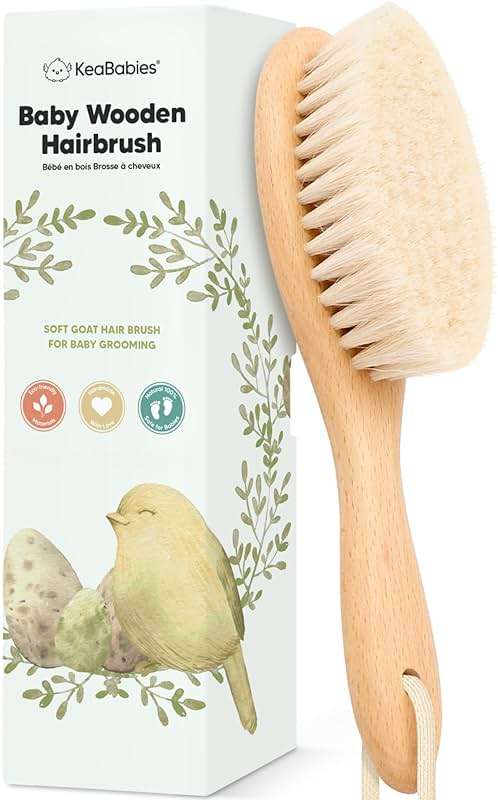 Wooden Baby Hair Brush for Toddler Girls, Boys - Infant Cradle Cap Brush, Newborn Baby Comb, Soft Goat Bristles Comb for Newborn Girl, Boy Hair, Scalp, Styling, Bath Essentials(Walnut, Regular) - Image 1