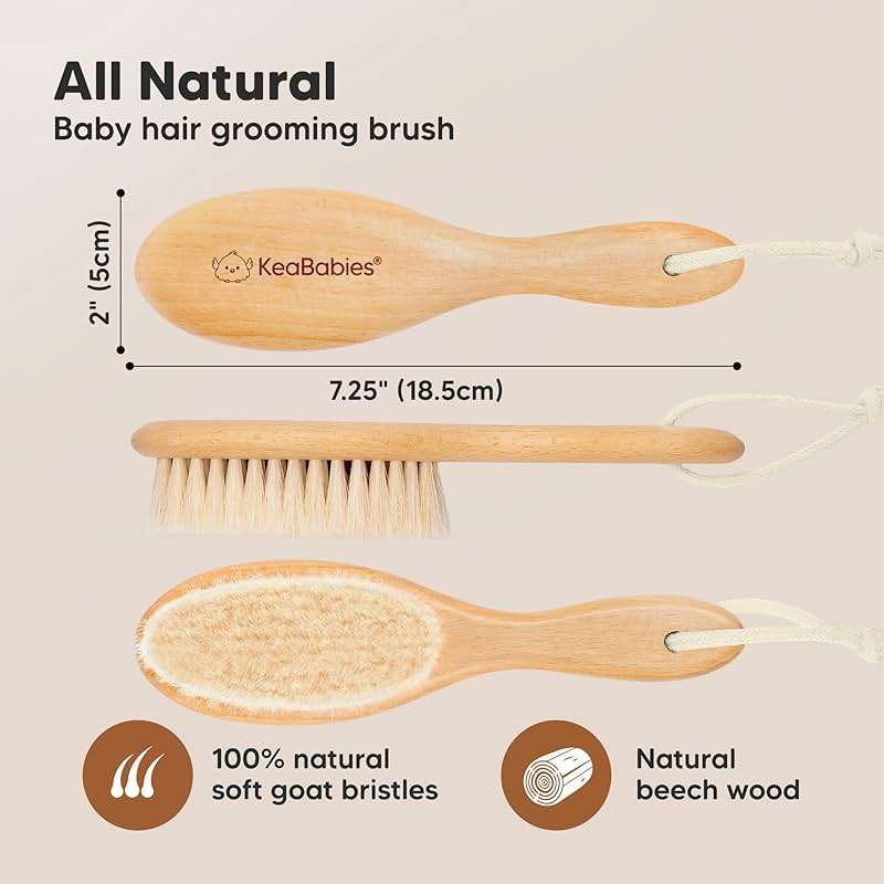 Wooden Baby Hair Brush for Toddler Girls, Boys - Infant Cradle Cap Brush, Newborn Baby Comb, Soft Goat Bristles Comb for Newborn Girl, Boy Hair, Scalp, Styling, Bath Essentials(Walnut, Regular) - Image 2