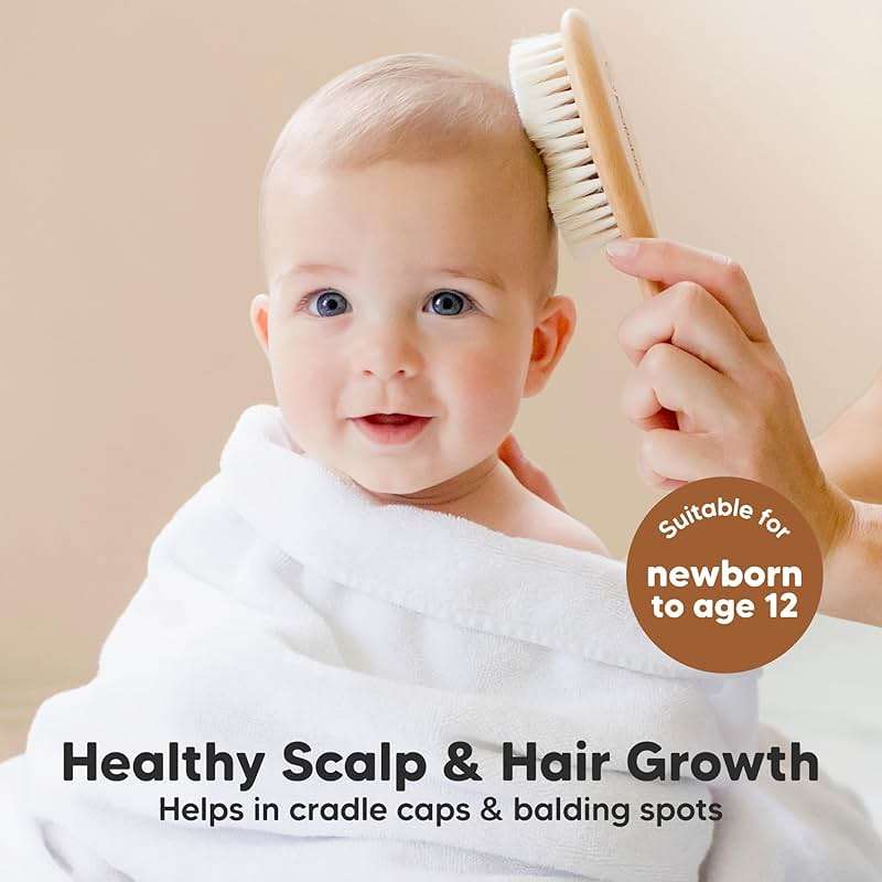 Wooden Baby Hair Brush for Toddler Girls, Boys - Infant Cradle Cap Brush, Newborn Baby Comb, Soft Goat Bristles Comb for Newborn Girl, Boy Hair, Scalp, Styling, Bath Essentials(Walnut, Regular) - Image 3