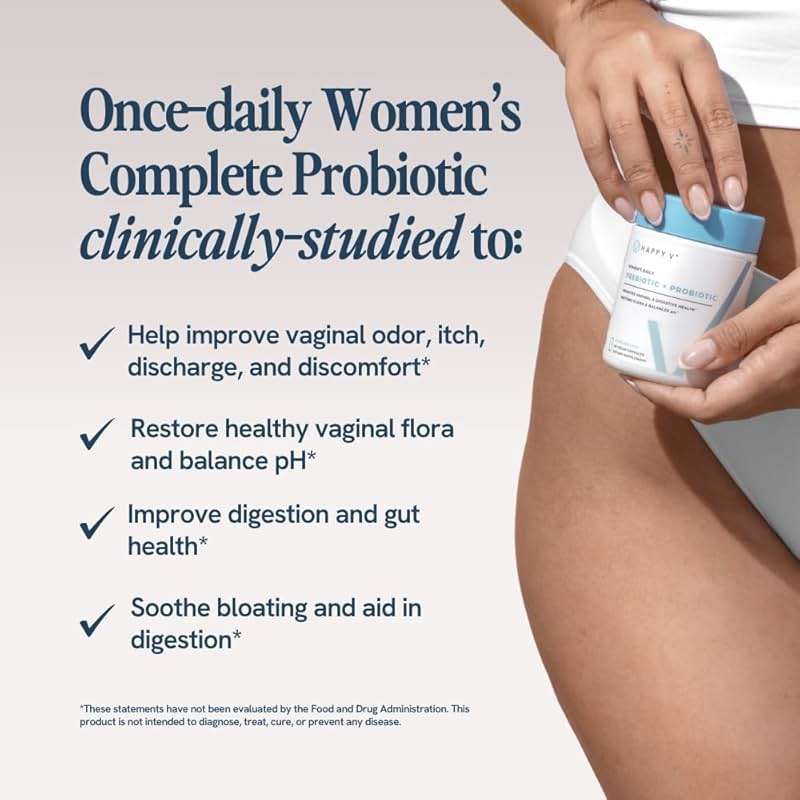 Happy V Dr. Formulated Vaginal Probiotics for Women Odor & Itch Support, Urinary & Gut Health, pH Balance | Womens Daily Probiotic with Patented Prebiotics & Lactobacillus for Feminine Wellness - Image 2