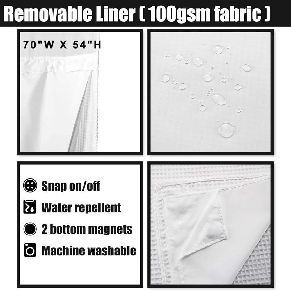 Hotel Style Cotton Shower Curtain with Snap-in Fabric Liner, Mesh Window Top, Honeycomb Waffle Weave Cotton Blend Fabric, Washable, White, 72x72 Inches - Image 4