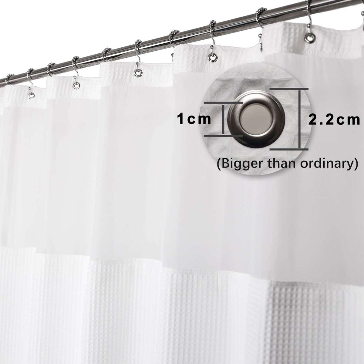 Hotel Style Cotton Shower Curtain with Snap-in Fabric Liner, Mesh Window Top, Honeycomb Waffle Weave Cotton Blend Fabric, Washable, White, 72x72 Inches - Image 5