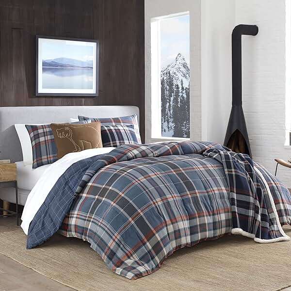 Eddie Bauer - Queen Comforter Set, Reversible Down Alt Bedding with Matching Shams, Home Decor for Colder Months (Shasta Lake Navy, Queen) - Image 5