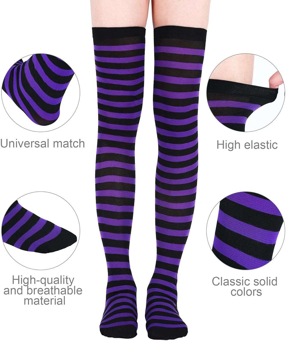 SATINIOR 3 Pairs Halloween Striped Thigh High Socks Long over Knee High Socks Halloween Cosplay Stocking for Women - Image 2