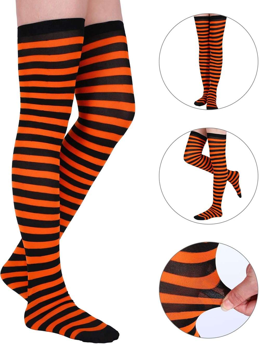 SATINIOR 3 Pairs Halloween Striped Thigh High Socks Long over Knee High Socks Halloween Cosplay Stocking for Women - Image 4