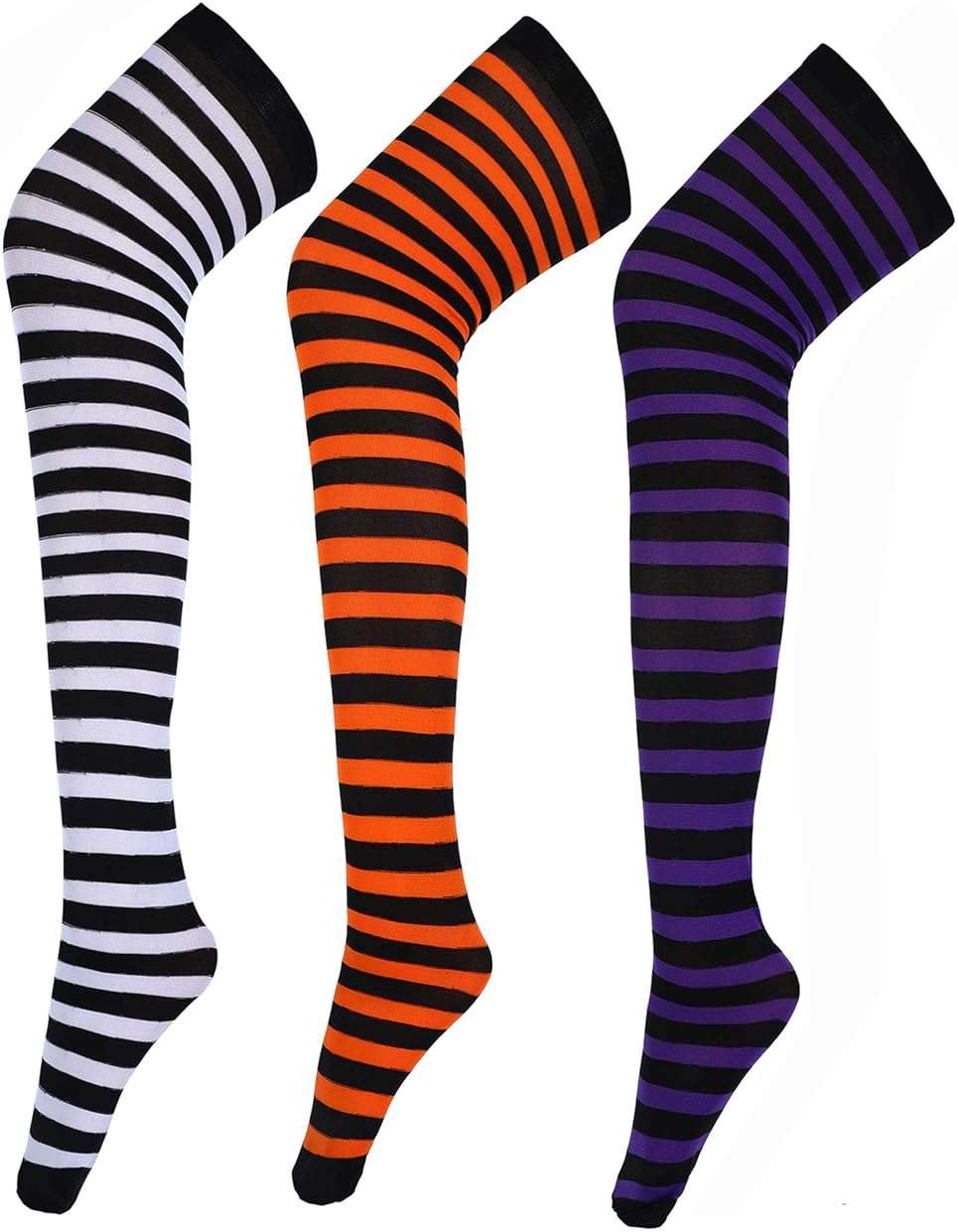 SATINIOR 3 Pairs Halloween Striped Thigh High Socks Long over Knee High Socks Halloween Cosplay Stocking for Women - Image 5