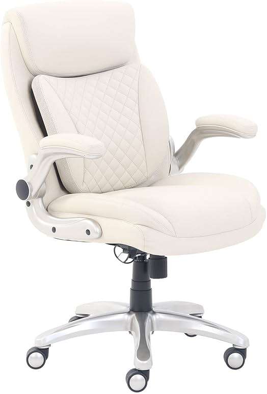 Amazon Basics Ergonomic Executive Office Desk Chair with Lumbar Support, Flip-up Armrests, Adjustable Height, Cream Leather - Image 1