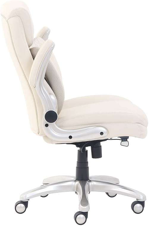 Amazon Basics Ergonomic Executive Office Desk Chair with Lumbar Support, Flip-up Armrests, Adjustable Height, Cream Leather - Image 3