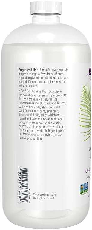 NOW Foods Solutions, Vegetable Glycerin, 100% Pure, Versatile Skin Care, Softening and Moisturizing, 32-Ounce - Image 3