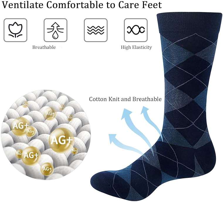 Yousu Mens Dress Socks Business Casual Solid Pattern Cotton Crew Sock 6 Pairs, Gifts for Men Boys Fathers Day Cushioned Work - Image 3