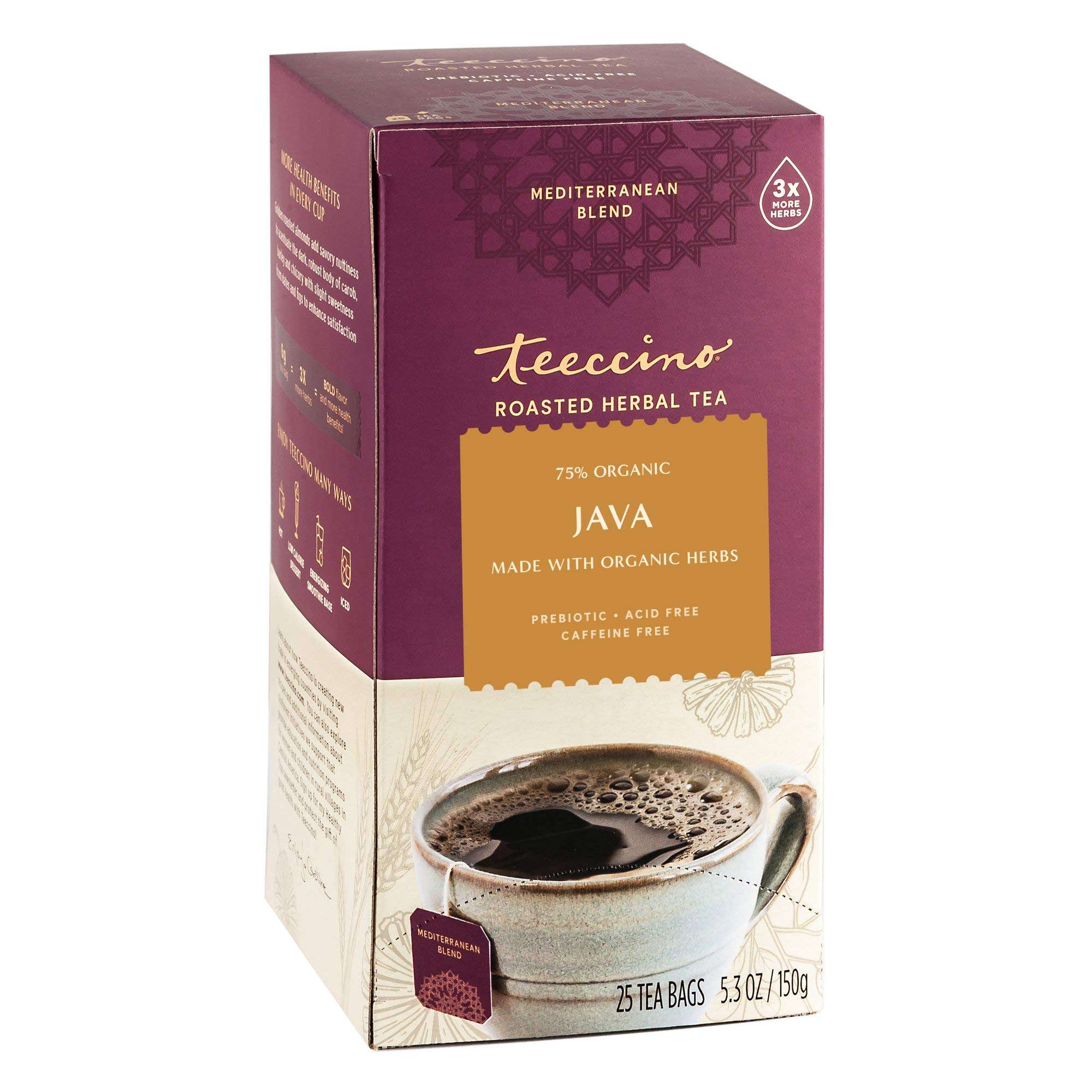 Teeccino Java Herbal Tea - Rich & Roasted Herbal Tea That’s Caffeine Free & Prebiotic for Natural Energy, 25 Tea Bags - Image 1