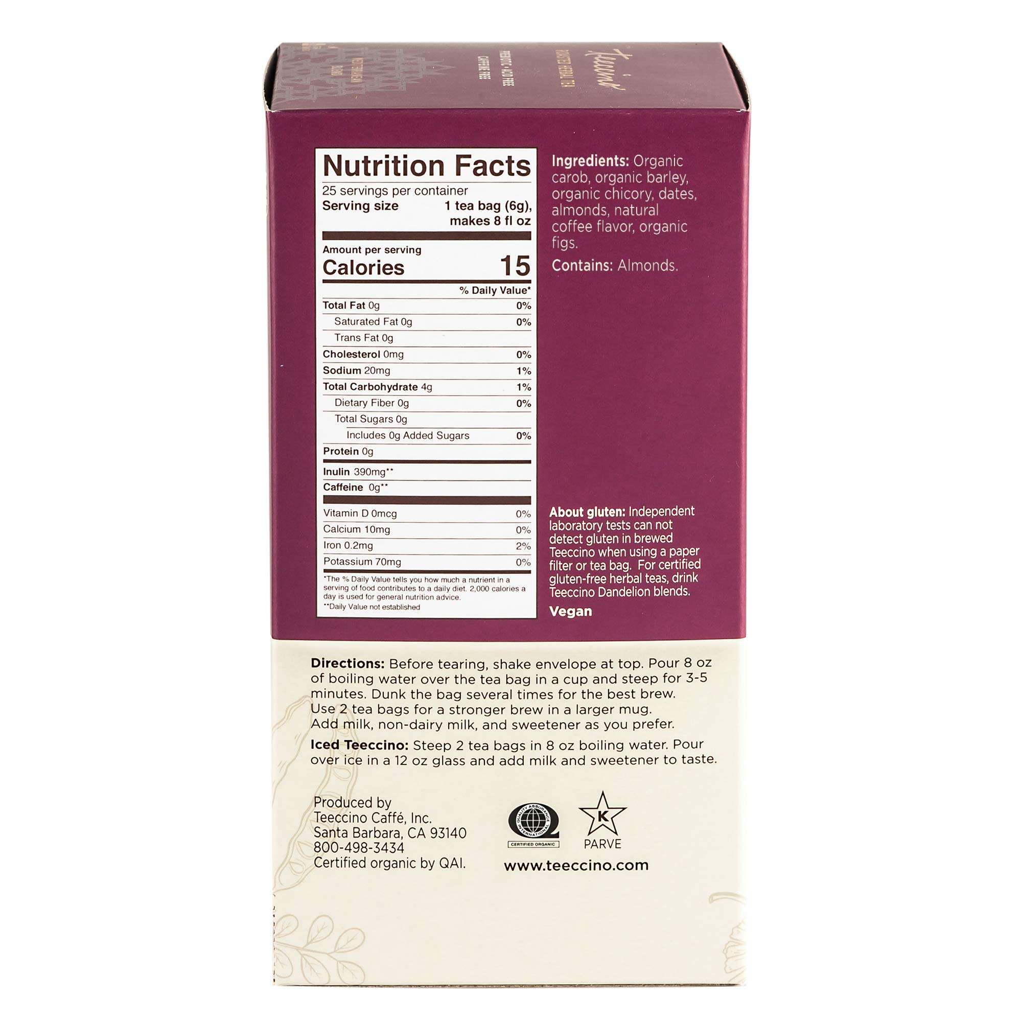 Teeccino Java Herbal Tea - Rich & Roasted Herbal Tea That’s Caffeine Free & Prebiotic for Natural Energy, 25 Tea Bags - Image 2