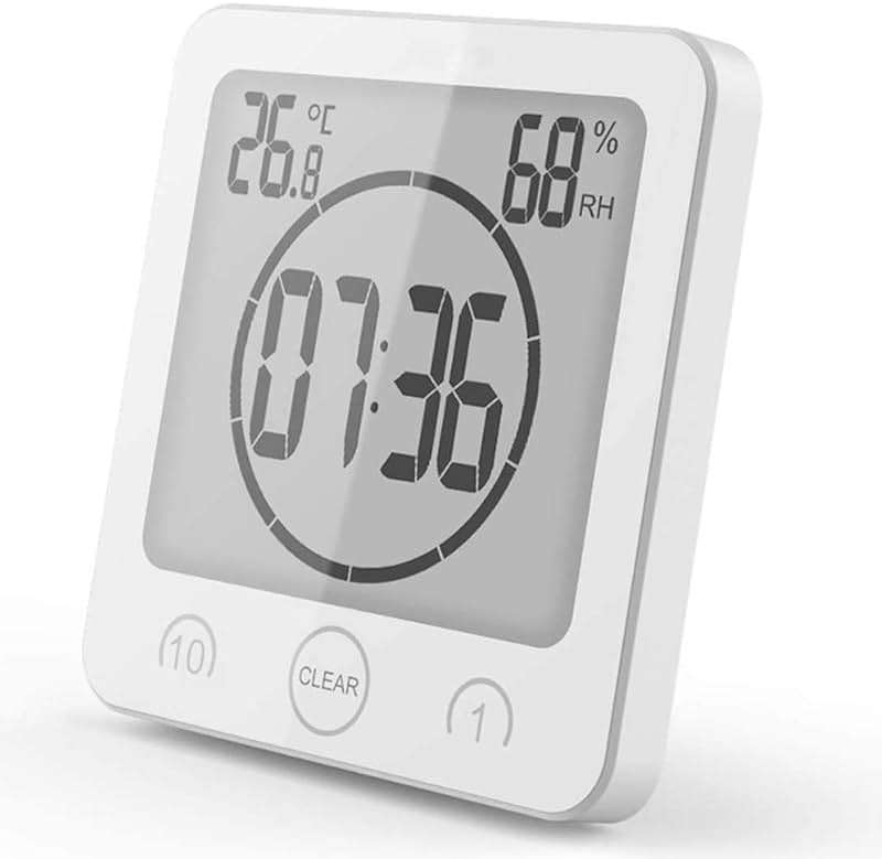 NOFIBAF Digital Bathroom Shower Wall Clock Timer with Alarm with Big LCD Display, Waterproof for Water Spray, Humidity Temperature Display, Wall Clock Timer for Bathroom Shower Makeup Cooking - Image 1