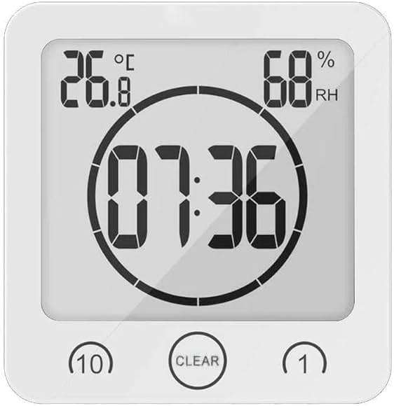 NOFIBAF Digital Bathroom Shower Wall Clock Timer with Alarm with Big LCD Display, Waterproof for Water Spray, Humidity Temperature Display, Wall Clock Timer for Bathroom Shower Makeup Cooking - Image 3