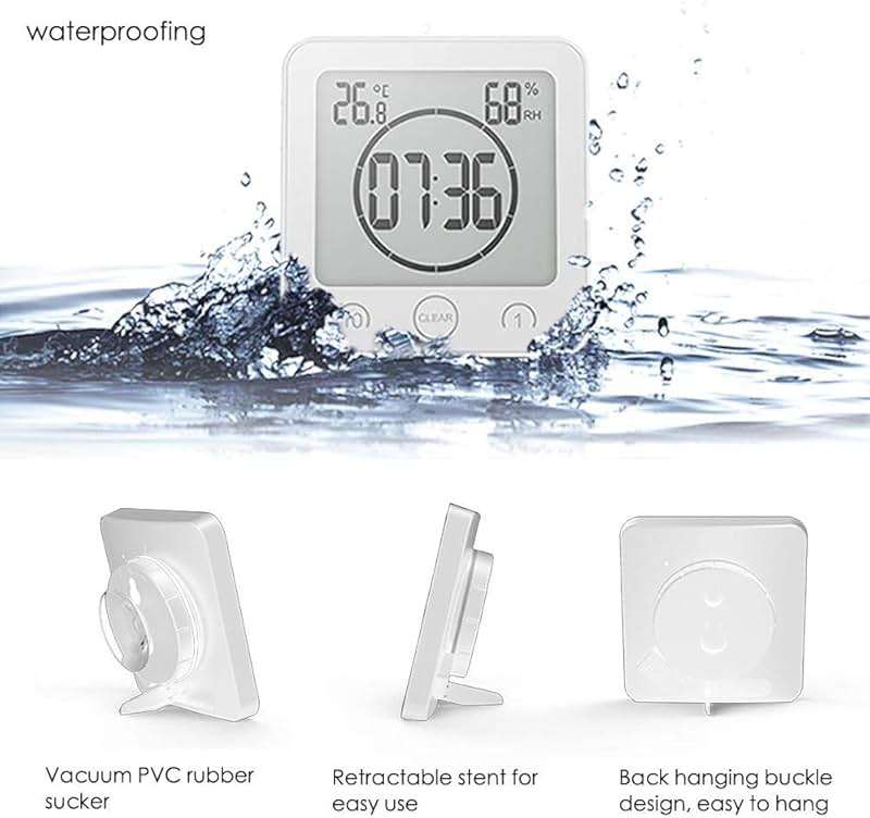 NOFIBAF Digital Bathroom Shower Wall Clock Timer with Alarm with Big LCD Display, Waterproof for Water Spray, Humidity Temperature Display, Wall Clock Timer for Bathroom Shower Makeup Cooking - Image 6