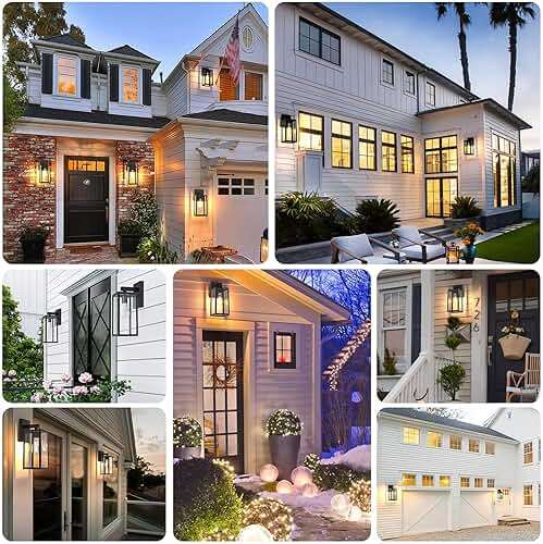 MAXvolador Outdoor Wall Sconce, Exterior Waterproof Wall Lantern Light Fixtures, Black Porch Lights with Toughened Glass Shade, Anti-Rust E26 Socket Front Door Mount Lighting, 2 Pack - Image 2