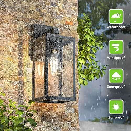 MAXvolador Outdoor Wall Sconce, Exterior Waterproof Wall Lantern Light Fixtures, Black Porch Lights with Toughened Glass Shade, Anti-Rust E26 Socket Front Door Mount Lighting, 2 Pack - Image 4