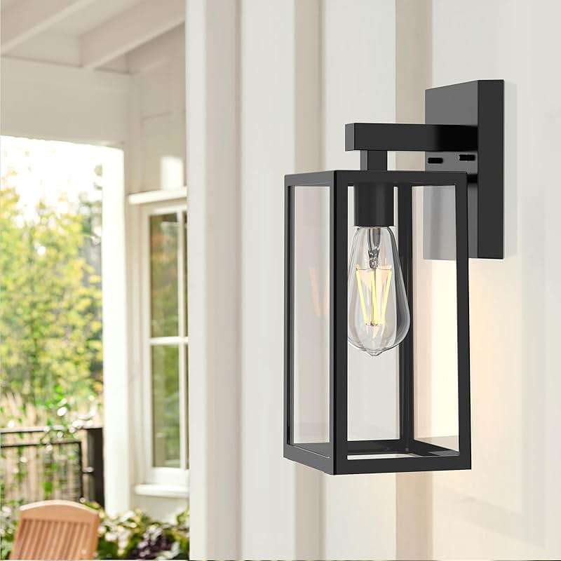 MAXvolador Outdoor Wall Sconce, Exterior Waterproof Wall Lantern Light Fixtures, Black Porch Lights with Toughened Glass Shade, Anti-Rust E26 Socket Front Door Mount Lighting, 2 Pack - Image 6