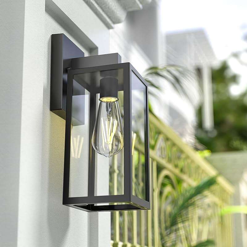 MAXvolador Outdoor Wall Sconce, Exterior Waterproof Wall Lantern Light Fixtures, Black Porch Lights with Toughened Glass Shade, Anti-Rust E26 Socket Front Door Mount Lighting, 2 Pack - Image 7