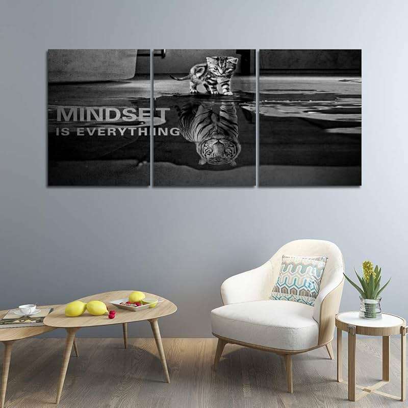3 Panels Mindset is Everything Motivational Canvas Wall Art Inspirational Entrepreneur Quotes Poster Print Artwork Painting Picture for Framed Home Decoration Living Room office bedroom 36''W x 16''H - Image 3