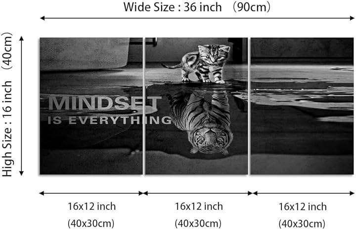 3 Panels Mindset is Everything Motivational Canvas Wall Art Inspirational Entrepreneur Quotes Poster Print Artwork Painting Picture for Framed Home Decoration Living Room office bedroom 36''W x 16''H - Image 7