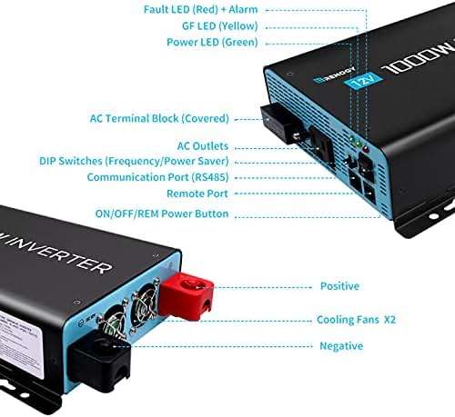 Renogy 1000W Pure Sine Wave Inverter with ECO Mode, 12V DC to AC 120V 110V Converter for Off-Grid Solar System, Home, RV, Solar Power Inverter with Remote Switch, Surge 2000W - Image 2