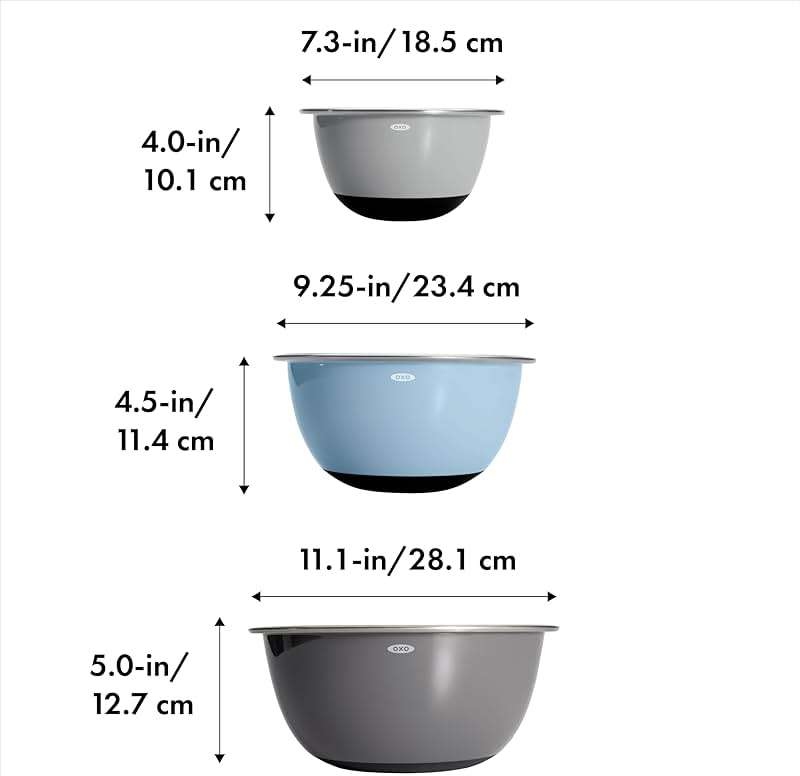OXO Good Grips 3-Piece Stainless Steel Mixing Bowl Set - Blue/Gray - Image 2