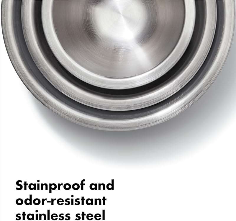 OXO Good Grips 3-Piece Stainless Steel Mixing Bowl Set - Blue/Gray - Image 5
